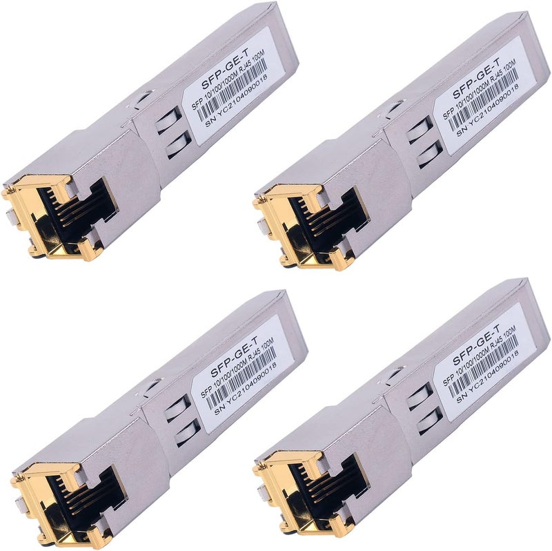 GESD 4PCS 1000BASE-T Gigabit SFP to RJ45 Copper Ethernet Modular Transceiver for Cisco,Meraki,Ubiquiti,D/TP Link,Supermicro,Netgear,Broadcom, 1.25G SFP-T CAT5E/CAT6 up to 100m Mikrotik S-RJ01 - Image 1